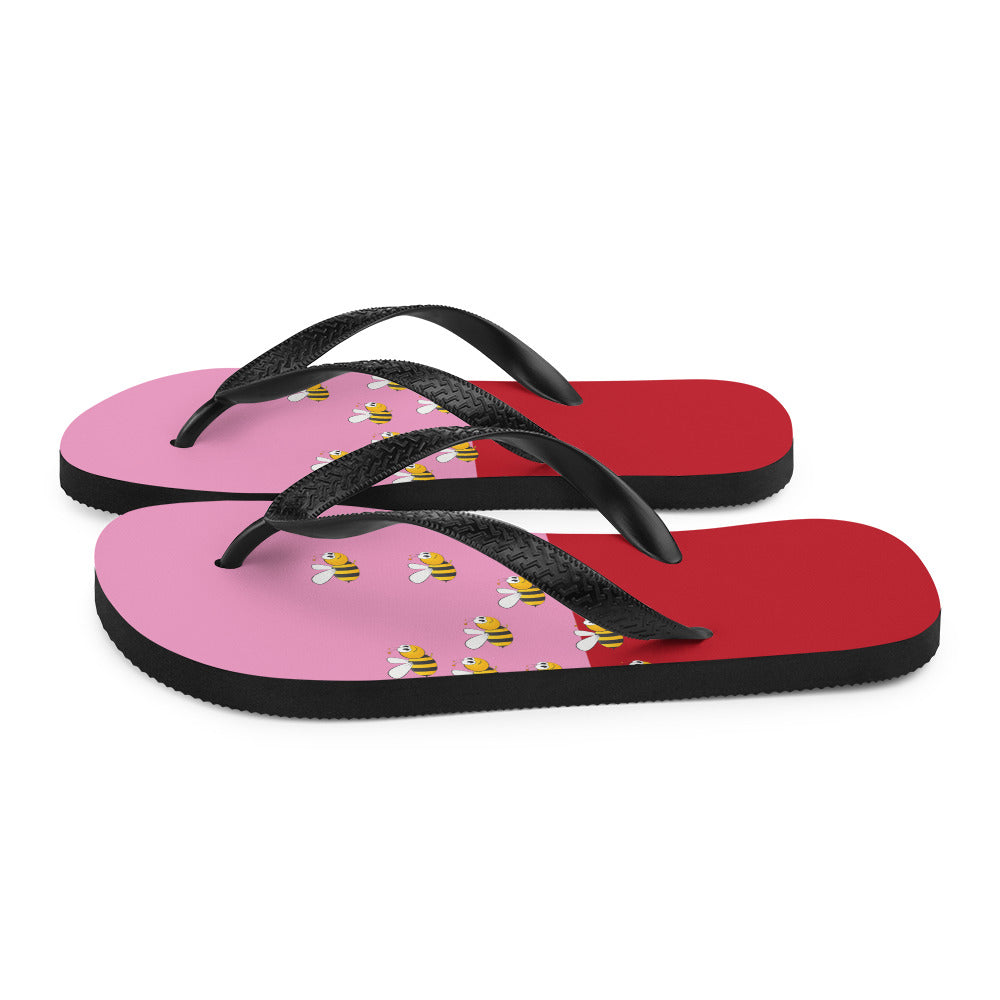 Pink and Red Bee Flip-Flops for Adults and Kids Comfort