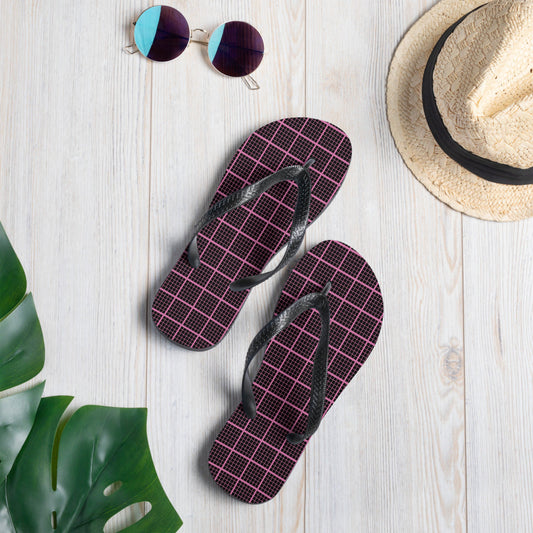 Black and Pink Check Chequered Flip-Flops for Comfort