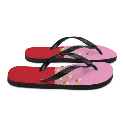 Pink and Red Bee Flip-Flops for Adults and Kids Comfort