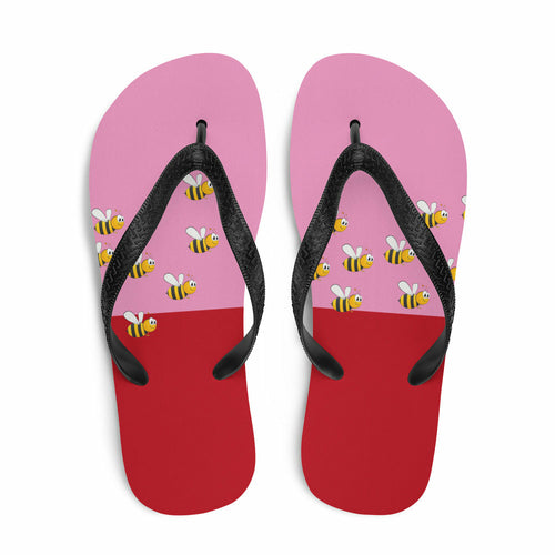 Pink and Red Bee Flip-Flops for Adults and Kids Comfort