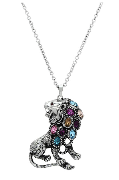 TK1125 - High Polished Stainless Steel Chain Pendant with Multi Color Crystal