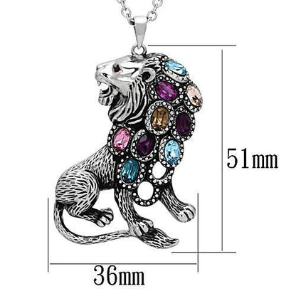 TK1125 - High Polished Stainless Steel Chain Pendant with Multi Color Crystal