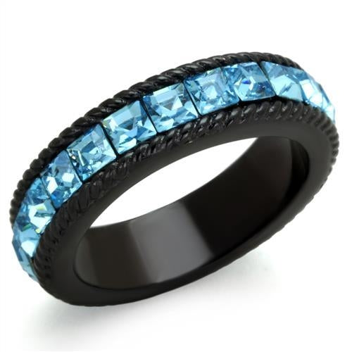 TK1867 - IP Black Stainless Steel Ring with Top Grade Crystal