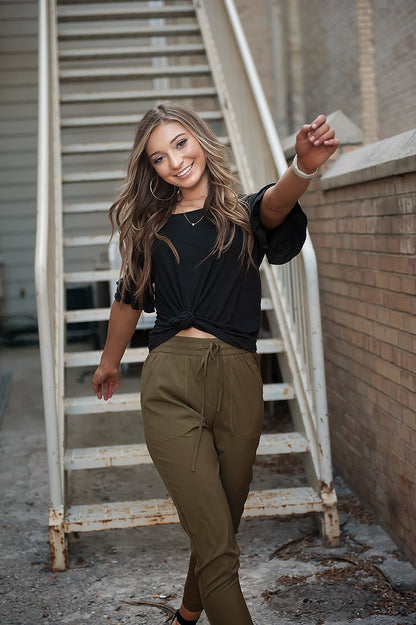 DT UPTOWN Lightweight Joggers in Olive Green for Women