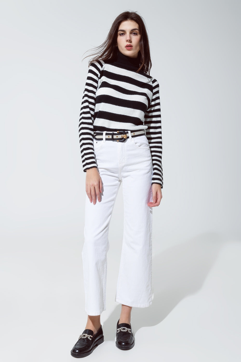 White Corduroy Cropped Pants with Five Functional Pockets