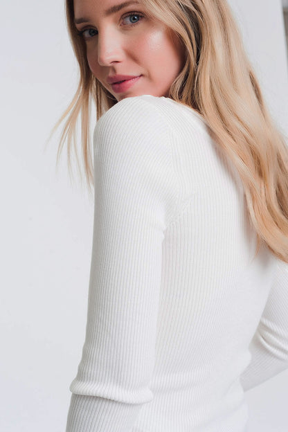 White Knitted Wide Neck Sweater for Cozy Comfort