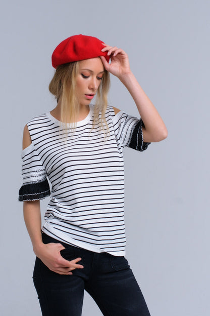 White Striped Sweater With Embroidery for Casual Style