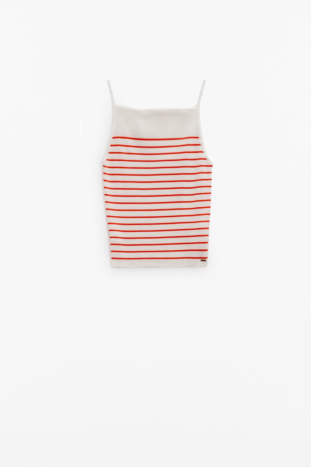 Trendy White Top With Orange Stripes and Thin Straps