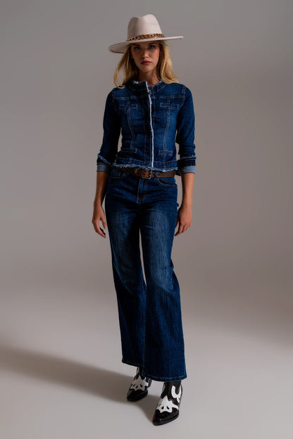 Wide Leg 70's Jeans in Mid Wash Blue for Stylish Comfort