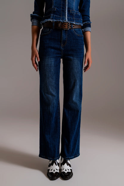 Wide Leg 70's Jeans in Mid Wash Blue for Stylish Comfort