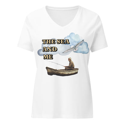 Korea -  The sea and me Women’s relaxed v-neck t-shirt  - StyleMZ