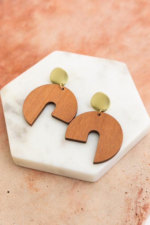 Wooden Modern Arch Shaped Earrings for Stylish Elegance