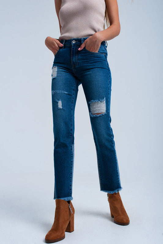 Worn Straight Jeans for Casual Distressed Style