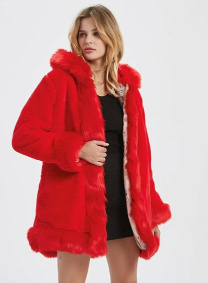 Womens Hooded Faux Fur Collar Coat for Cozy Style