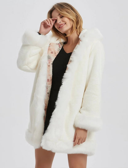 Womens Hooded Faux Fur Collar Coat for Cozy Style