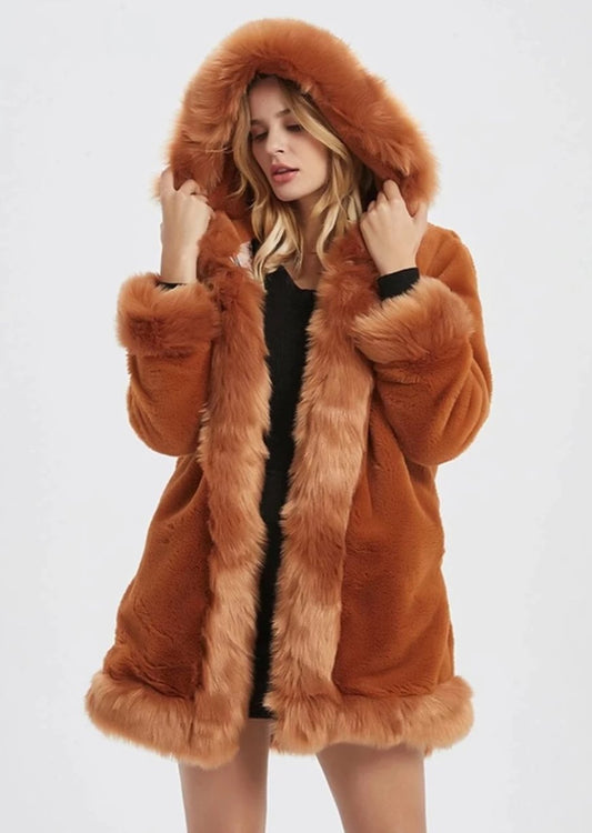 Womens Hooded Faux Fur Collar Coat for Cozy Style