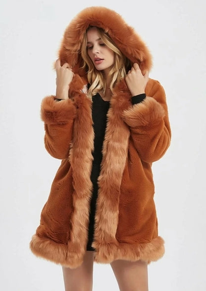 Womens Hooded Faux Fur Collar Coat for Cozy Style