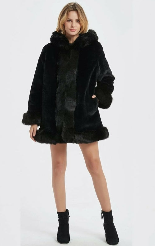 Womens Hooded Faux Fur Collar Coat for Cozy Style