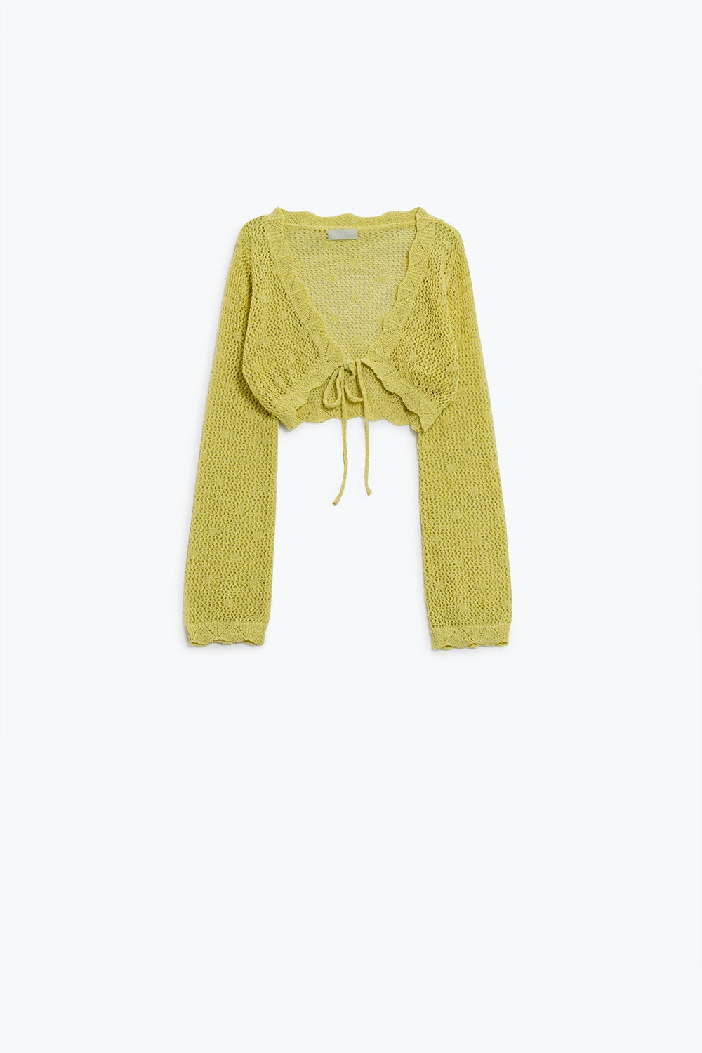 Yellow Short Crochet Cardigan With Lurex Detail For Women