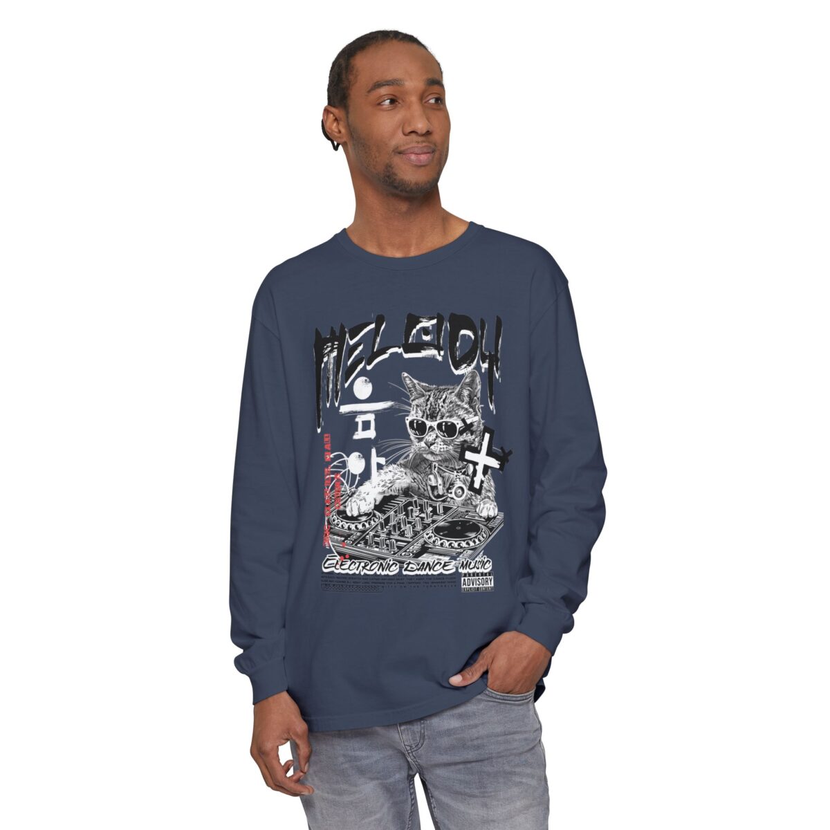 DJ Cat Unisex Garment-dyed Long Sleeve T-Shirt - Image 27