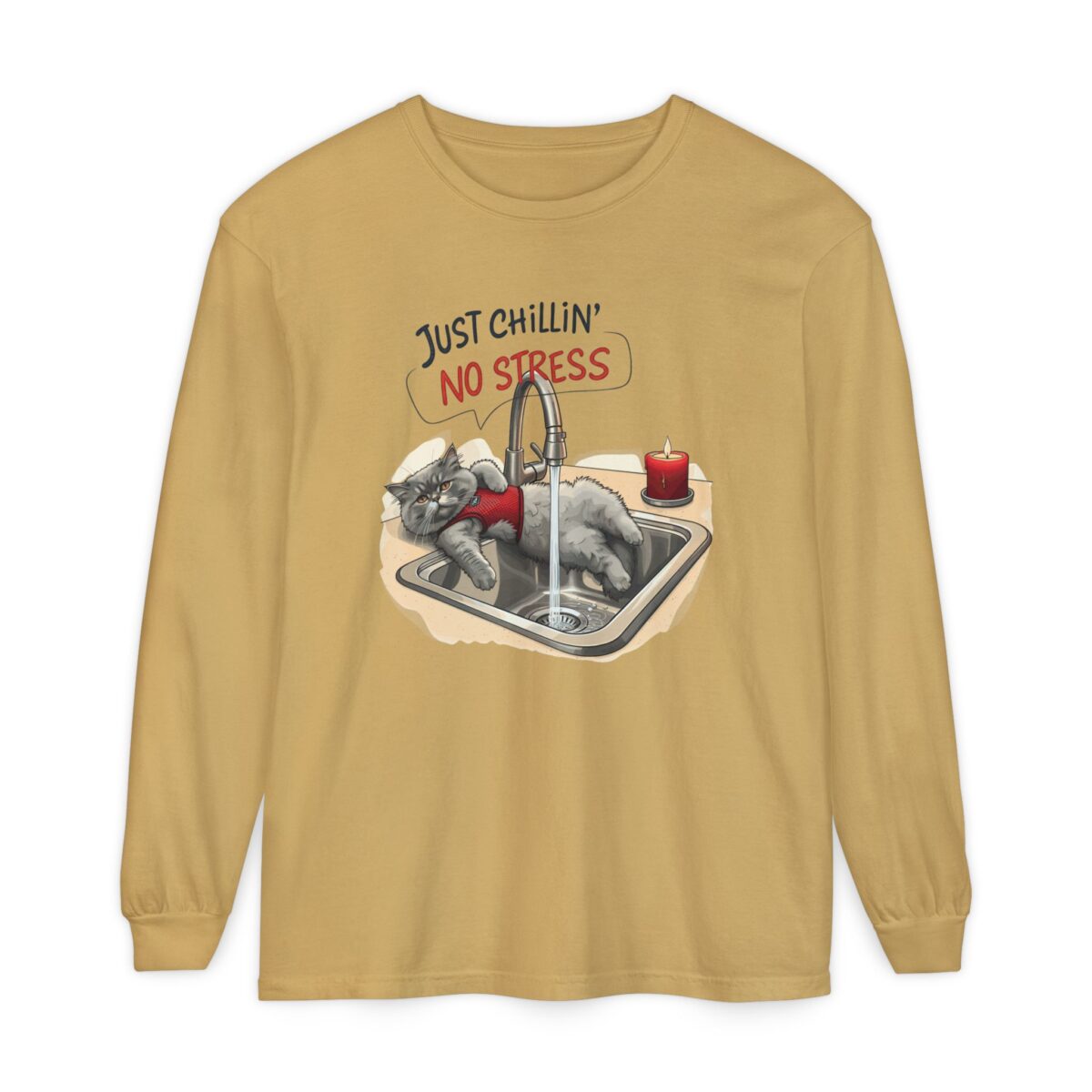 Just chillin' no stress Unisex Garment-dyed Long Sleeve T-Shirt - Image 5