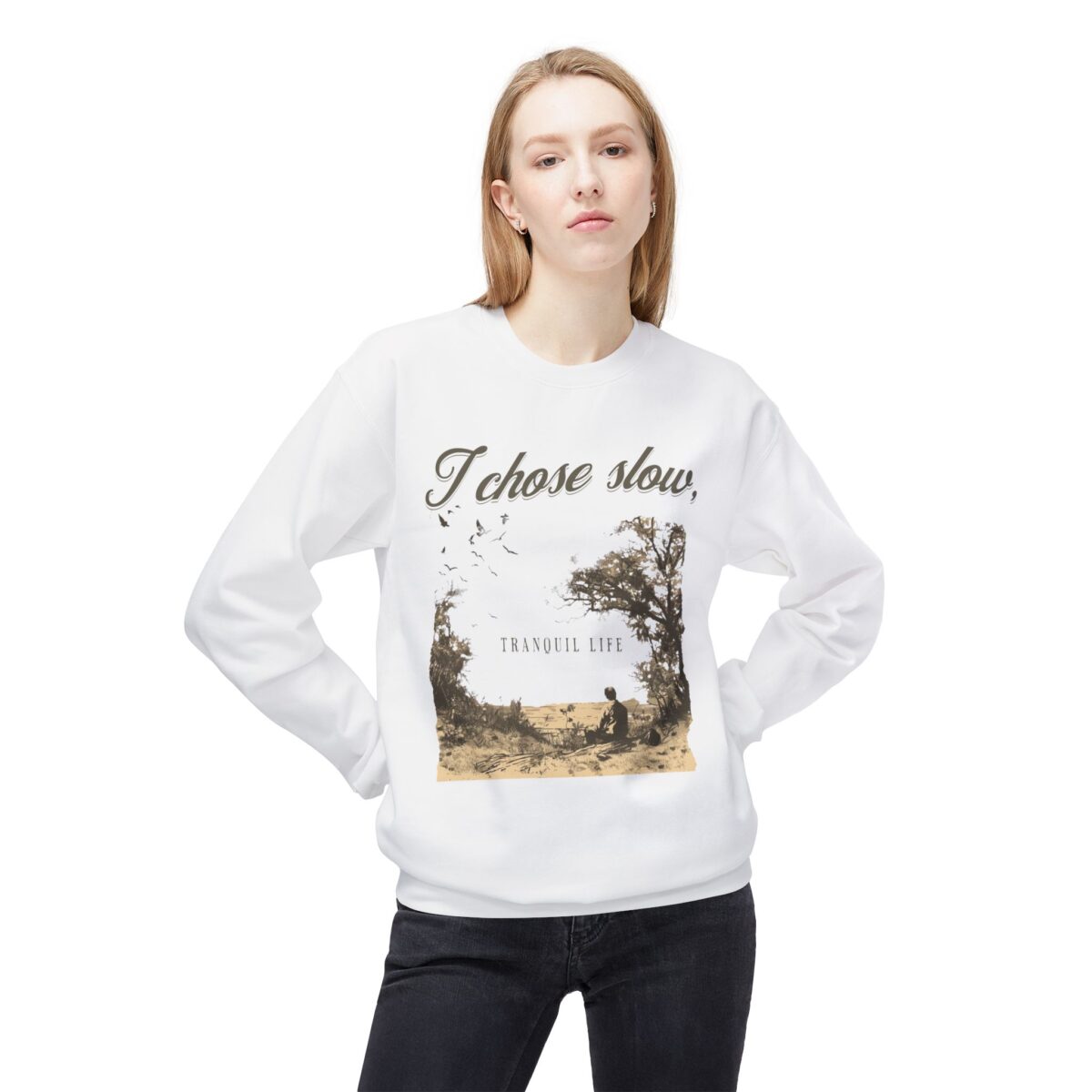 Slow tranquil life Unisex Midweight Softstyle Fleece Crewneck Sweatshirt - Image 3
