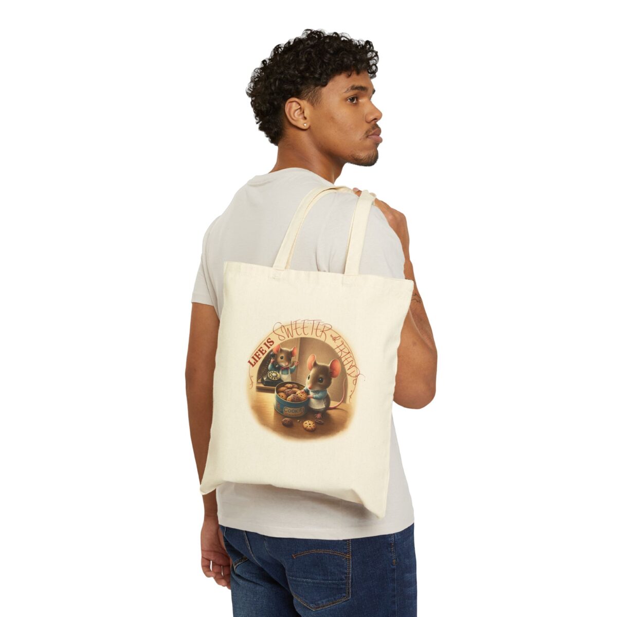 Life is sweeter with friends Cotton Canvas Tote Bag - Image 3