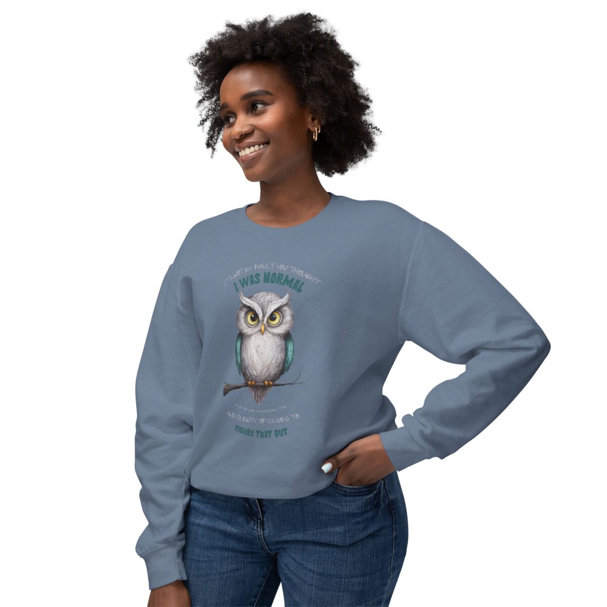 Quirky Owl's Message Unisex Lightweight Crewneck Sweatshirt - Image 19