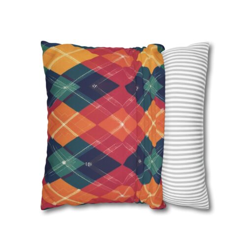 Festive Firelight Plaid Faux Suede Square Pillowcase - Image 6