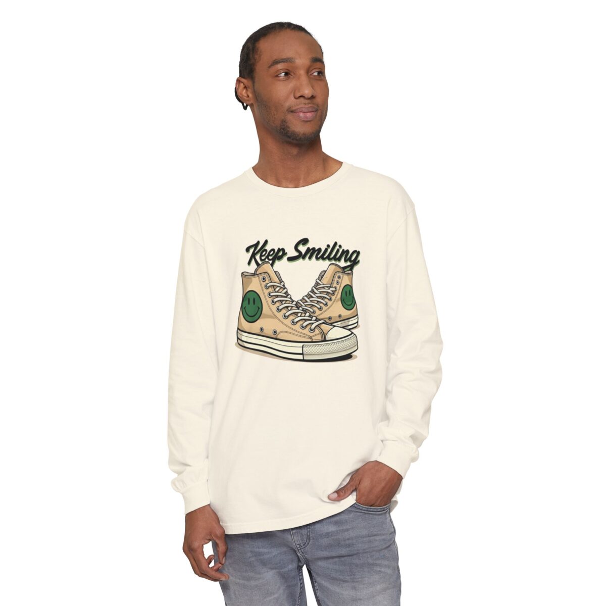 Copy of Keep smiling Unisex Garment-dyed Long Sleeve T-Shirt - Image 7