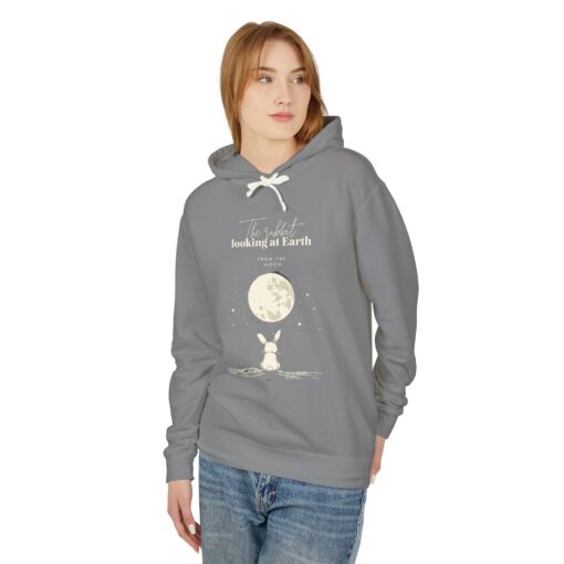 The rabbit looking at Earth from the moon Unisex Lightweight Hooded Sweatshirt - Image 7