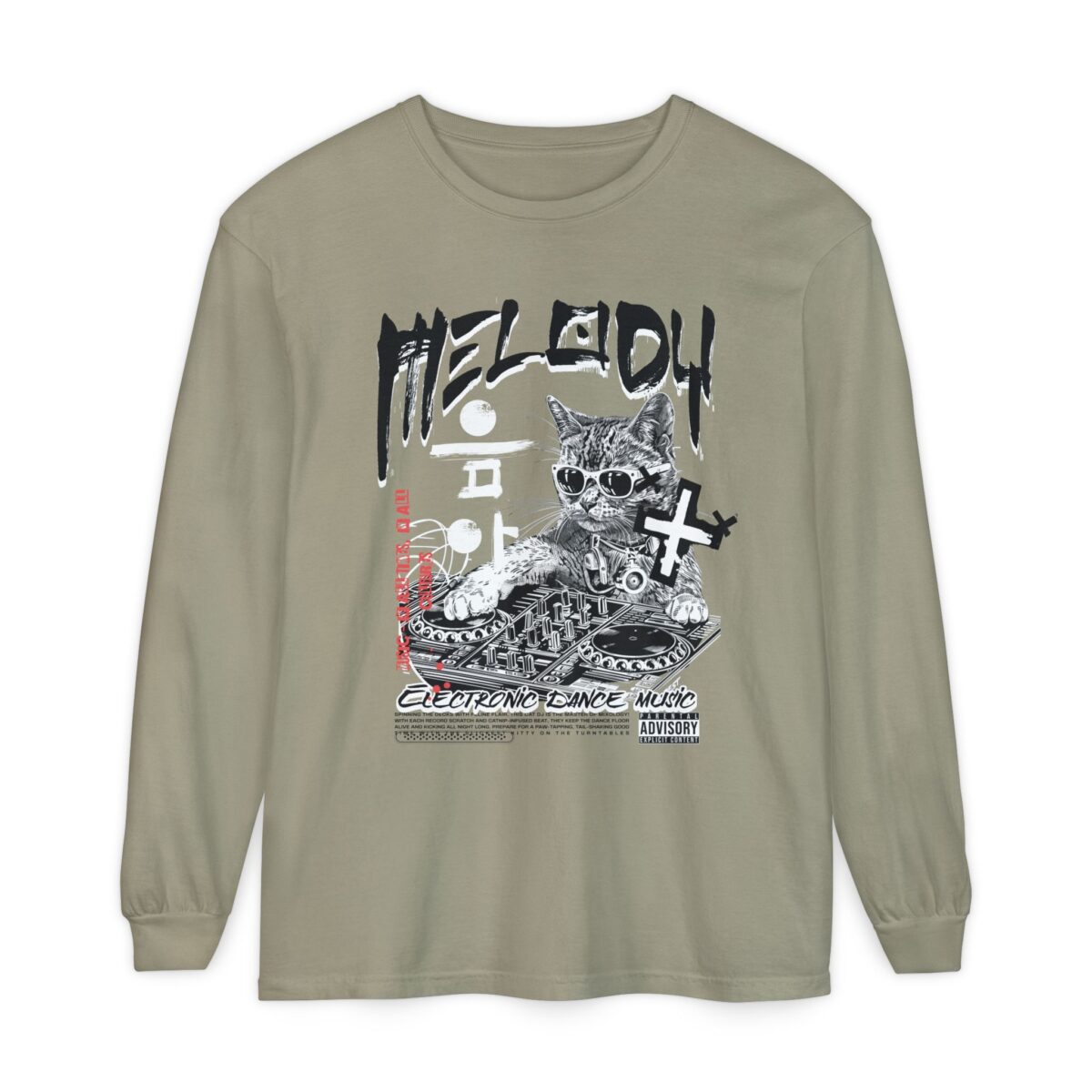 DJ Cat Unisex Garment-dyed Long Sleeve T-Shirt - Image 5