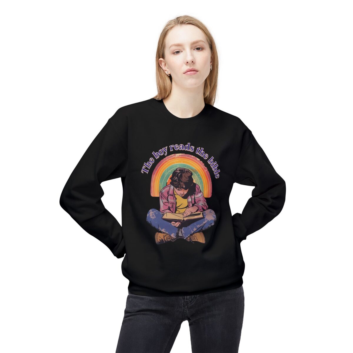 The boy reads the bible Unisex Midweight Softstyle Fleece Crewneck Sweatshirt - Image 3
