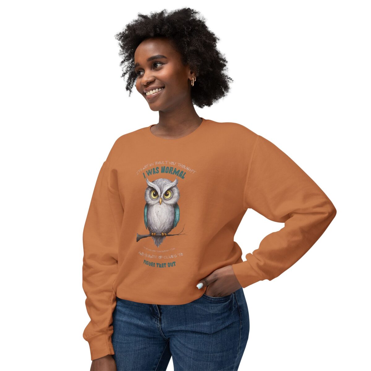 Quirky Owl's Message Unisex Lightweight Crewneck Sweatshirt - Image 3