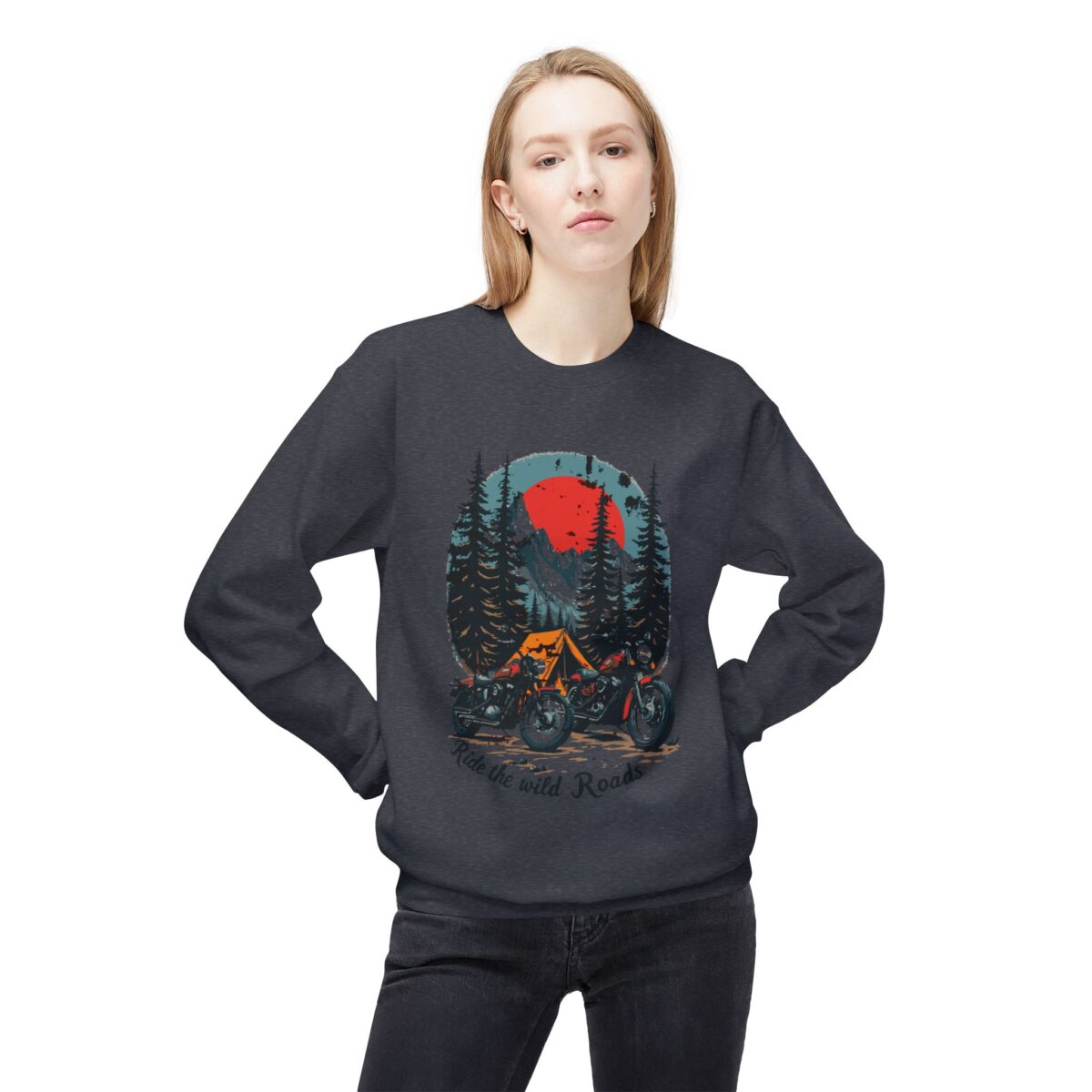 Ride the wild roads Unisex Midweight Softstyle Fleece Crewneck Sweatshirt - Image 11