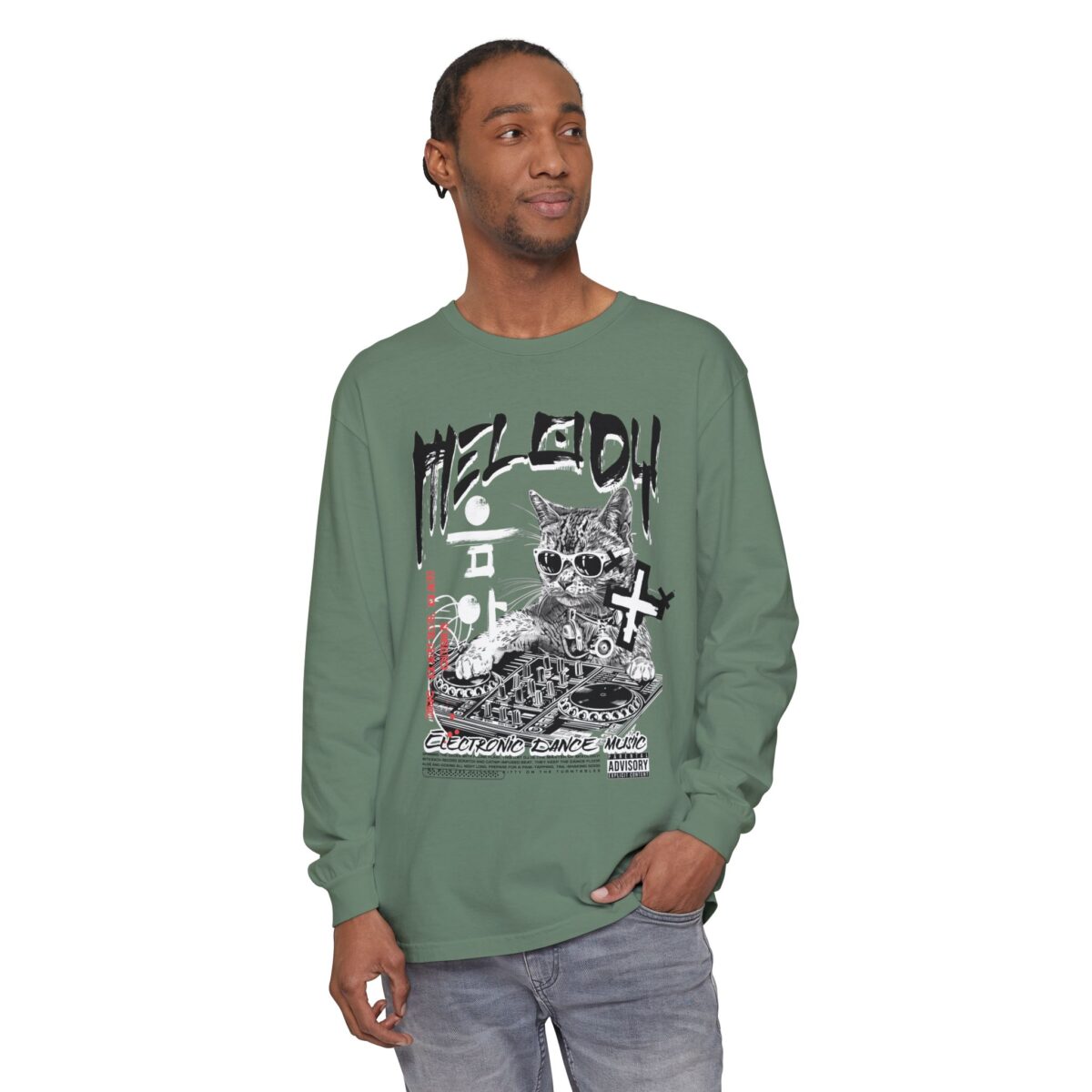 DJ Cat Unisex Garment-dyed Long Sleeve T-Shirt - Image 15