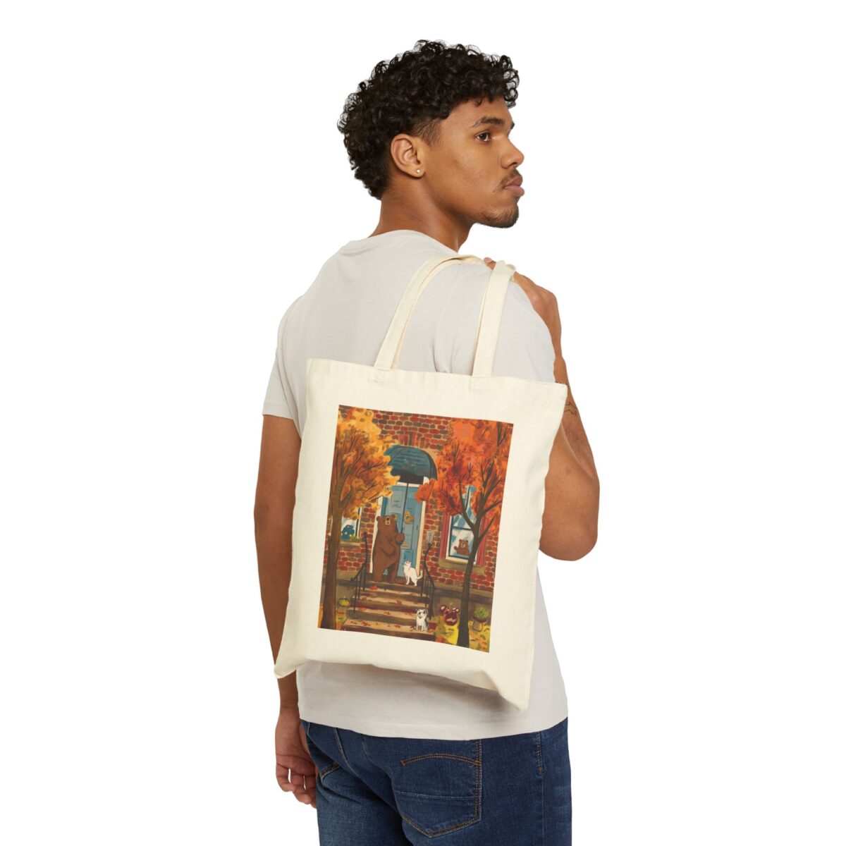 Autumn Gathering at Bear's Door Cotton Canvas Tote Bag - Image 3