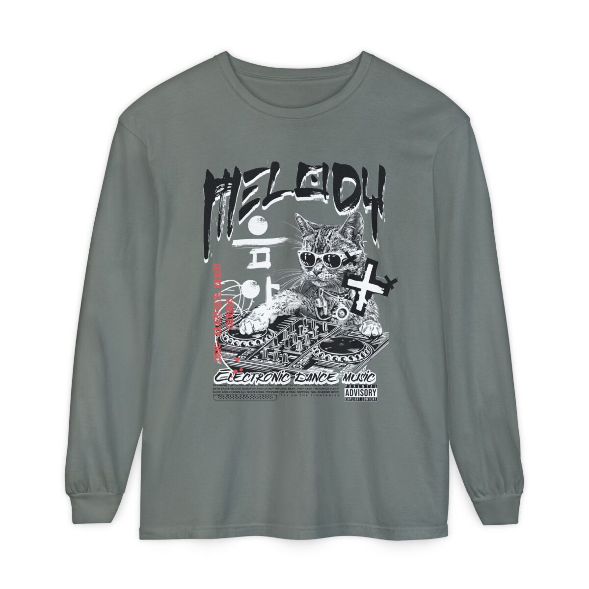 DJ Cat Unisex Garment-dyed Long Sleeve T-Shirt - Image 9