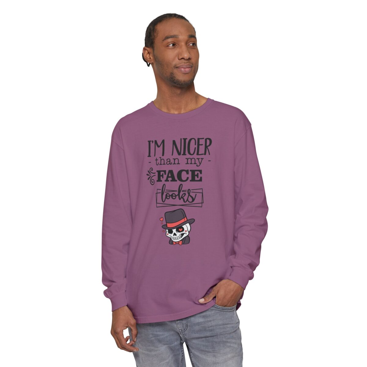 I am nicer than my face looks Unisex Garment-dyed Long Sleeve T-Shirt - Image 35