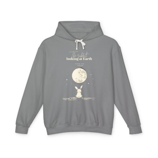 The rabbit looking at Earth from the moon Unisex Lightweight Hooded Sweatshirt - Image 5