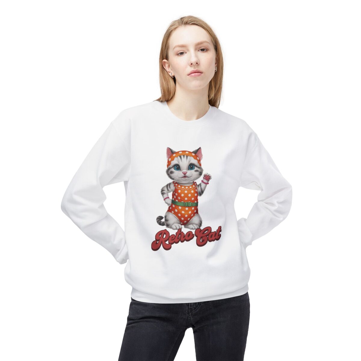 Retro Cat Unisex Midweight Softstyle Fleece Crewneck Sweatshirt - Image 7