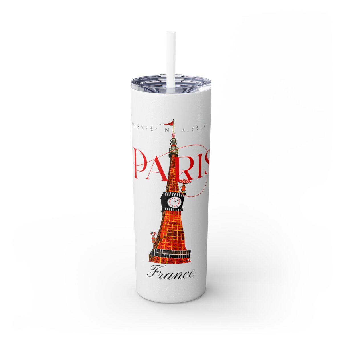 Paris Glitter Skinny Tumbler with Straw, 20oz