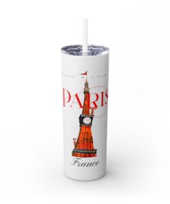 Paris Glitter Skinny Tumbler with Straw, 20oz