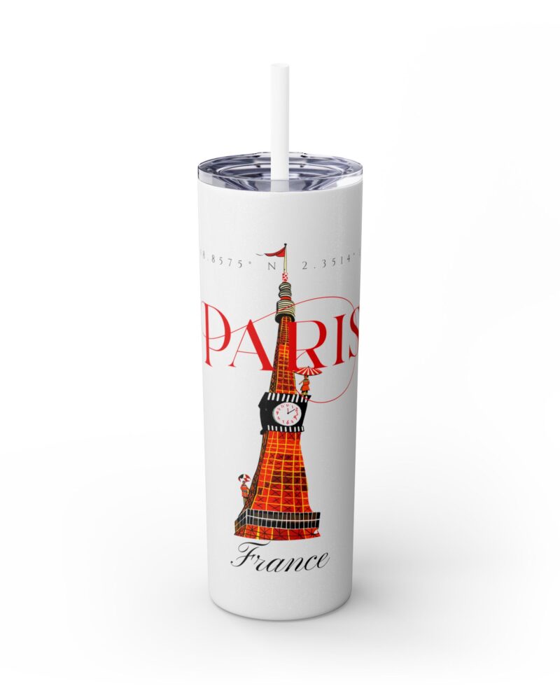 Paris Glitter Skinny Tumbler with Straw, 20oz