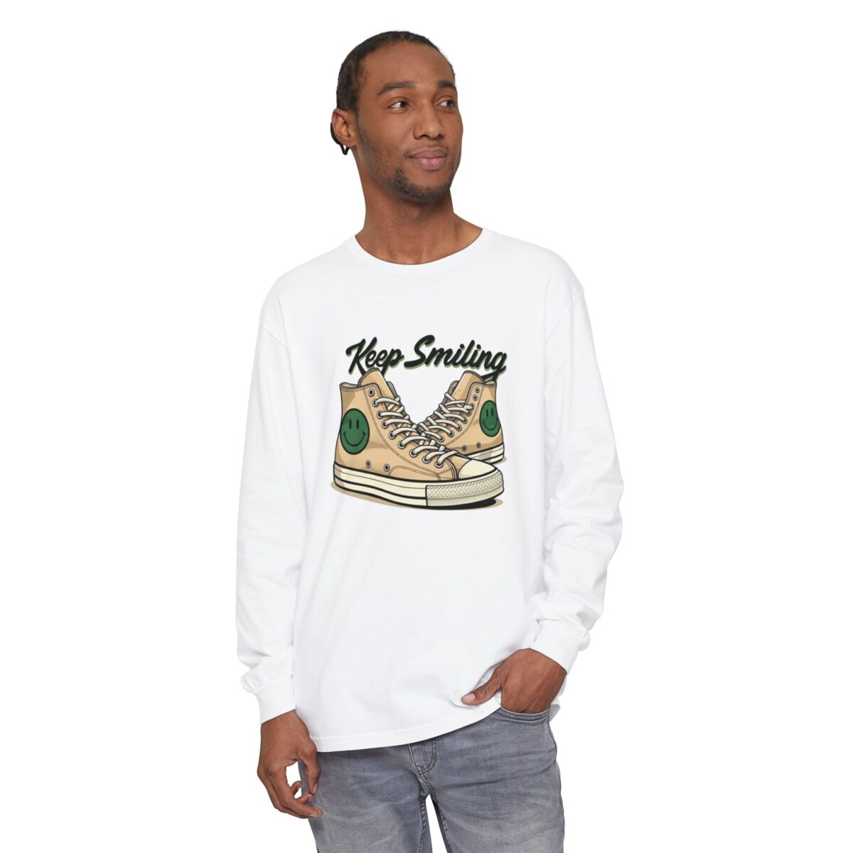 Copy of Keep smiling Unisex Garment-dyed Long Sleeve T-Shirt - Image 3