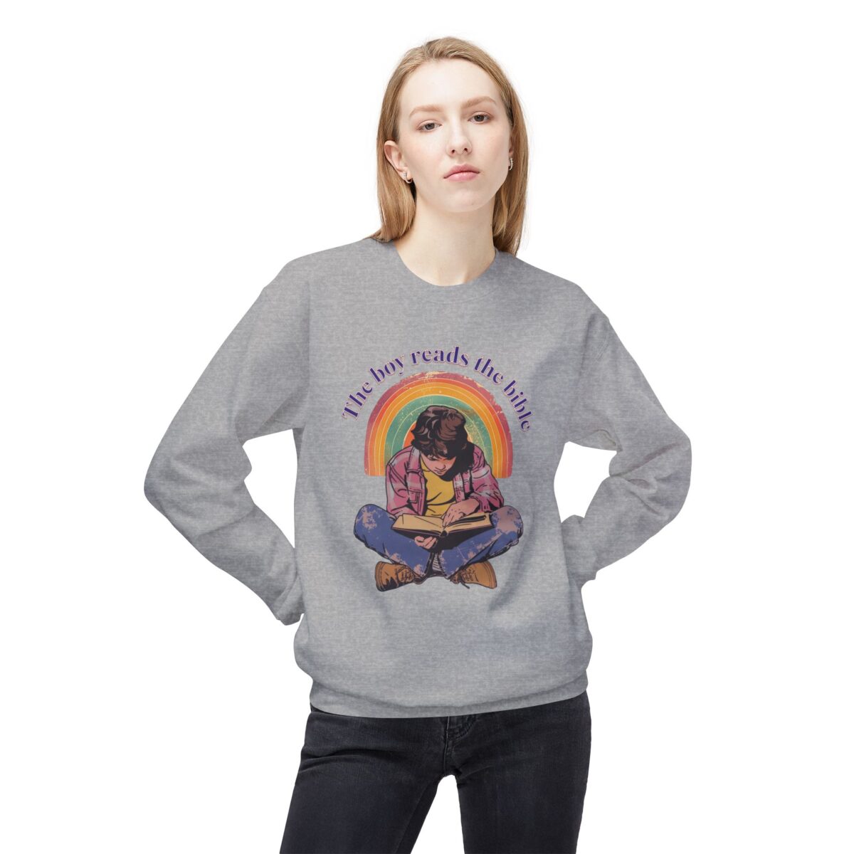 The boy reads the bible Unisex Midweight Softstyle Fleece Crewneck Sweatshirt - Image 11