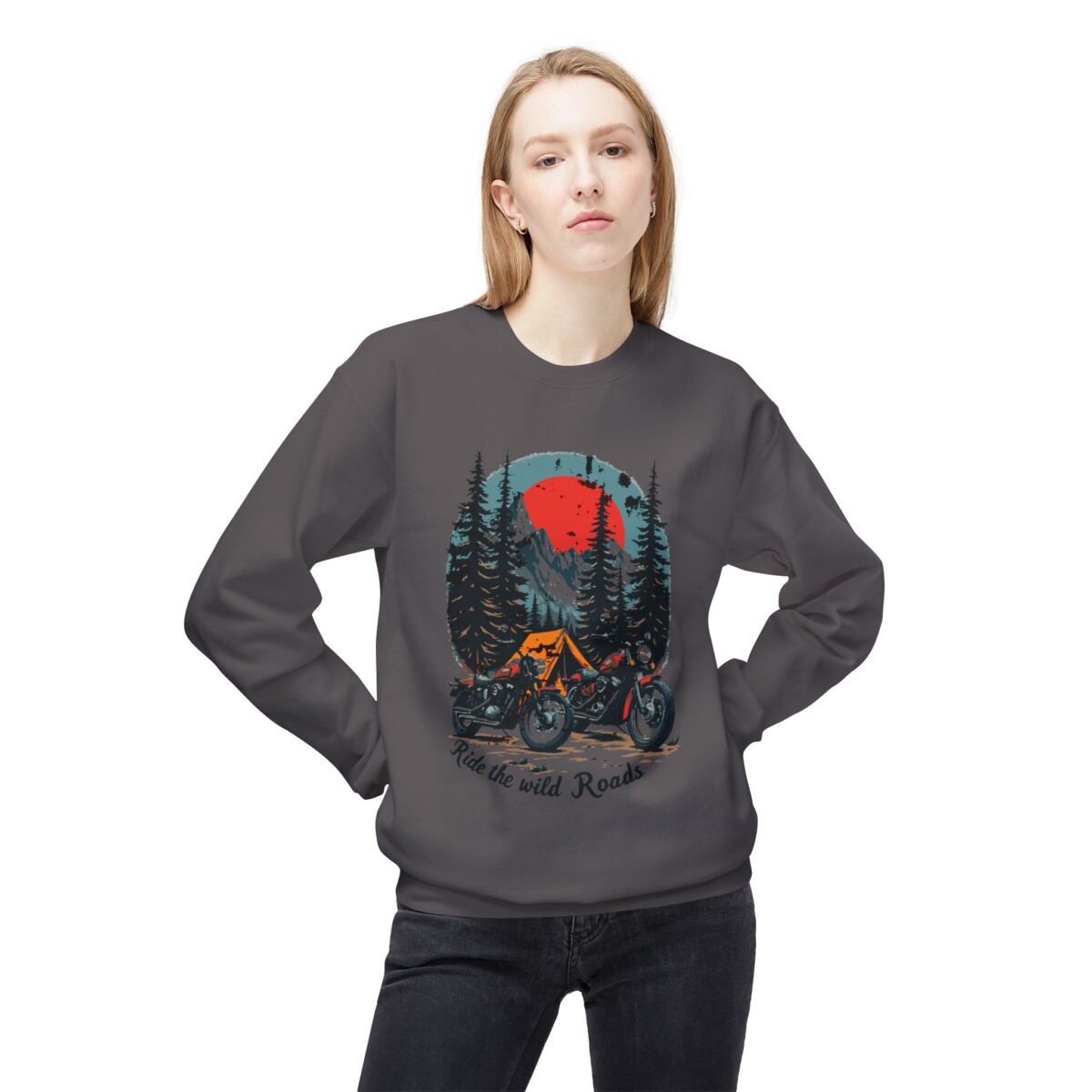 Ride the wild roads Unisex Midweight Softstyle Fleece Crewneck Sweatshirt - Image 15