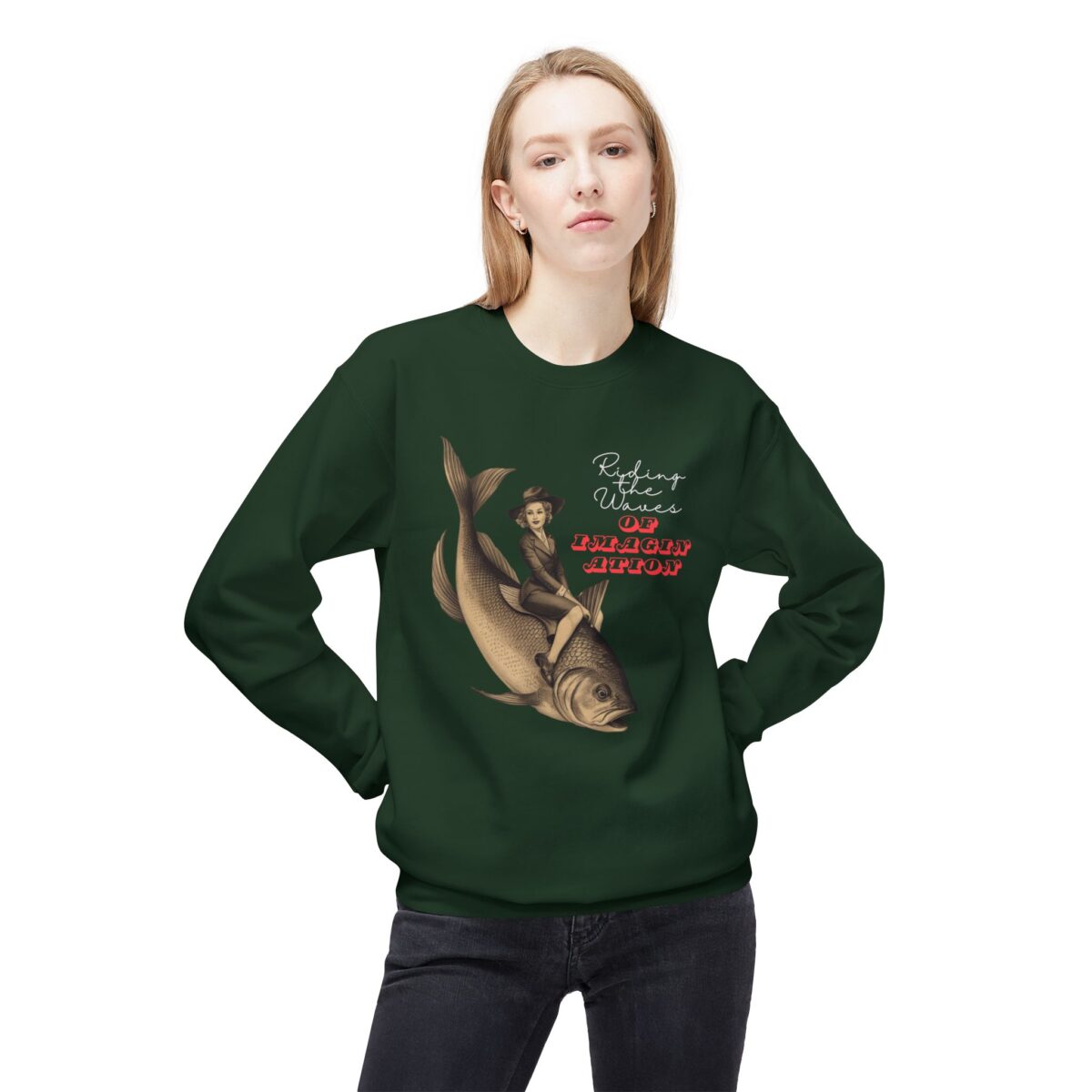 "Riding the Waves of Imagination" Unisex Midweight Softstyle Fleece Crewneck Sweatshirt - Image 11