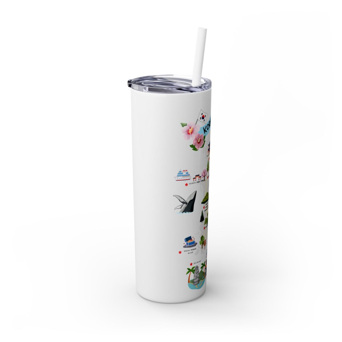 Korea Travel Map Skinny Tumbler with Straw, 20oz - Image 2