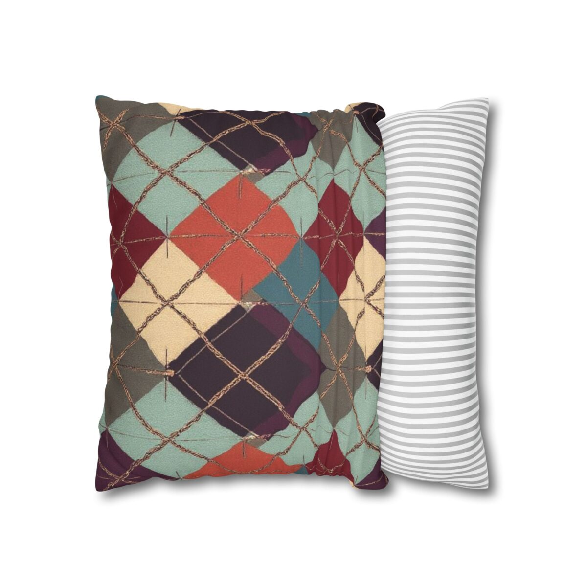 Vintage Harvest Argyle Faux Suede Square Pillowcase - Image 6